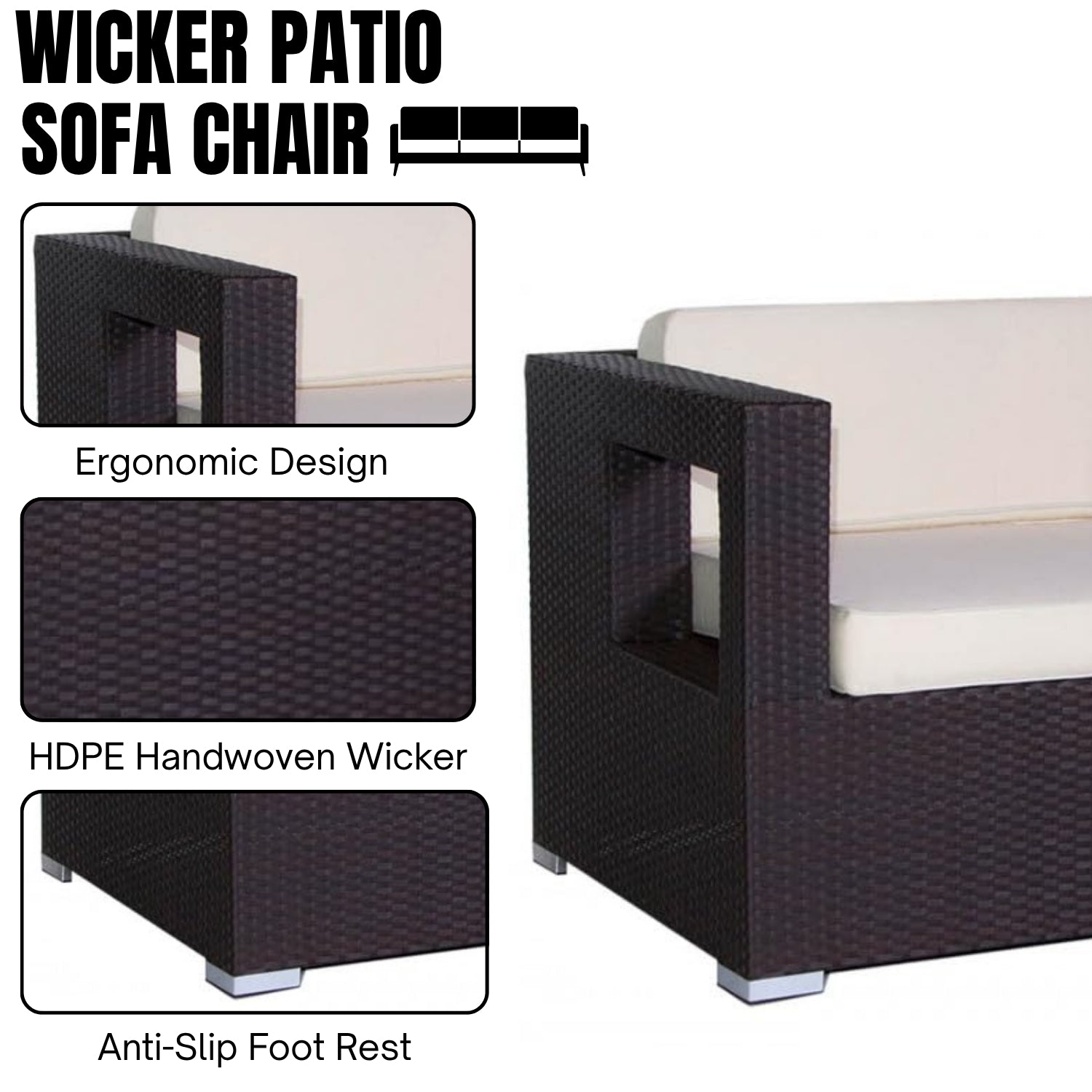 3-Seater Outdoor Rattan Wicker Patio Sofa