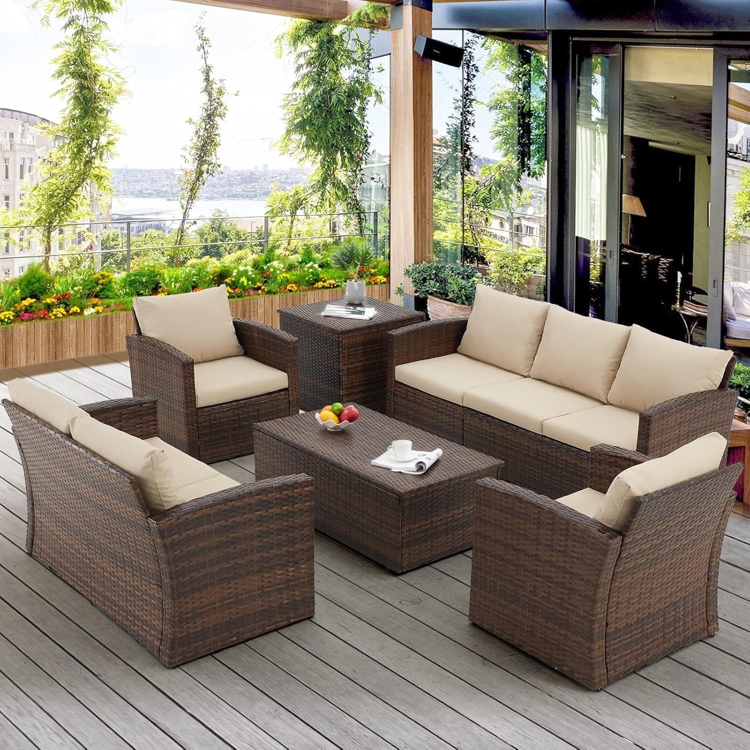 Outdoor 7-Seater Wicker Sectional Sofa Set