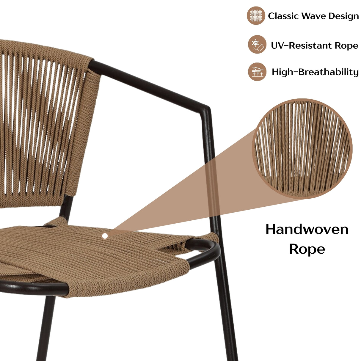Outdoor Rope 3-Piece Patio Chairs Set (Beige)