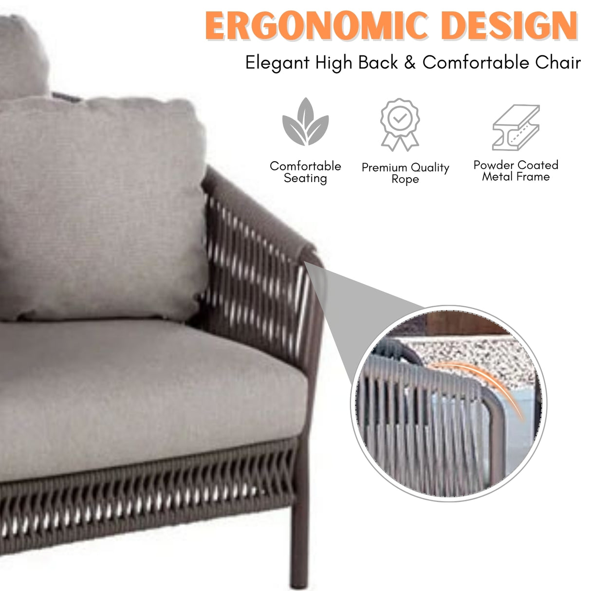 Outdoor 5 Seater Rope Patio Sofa Set with Center Table and Side Table