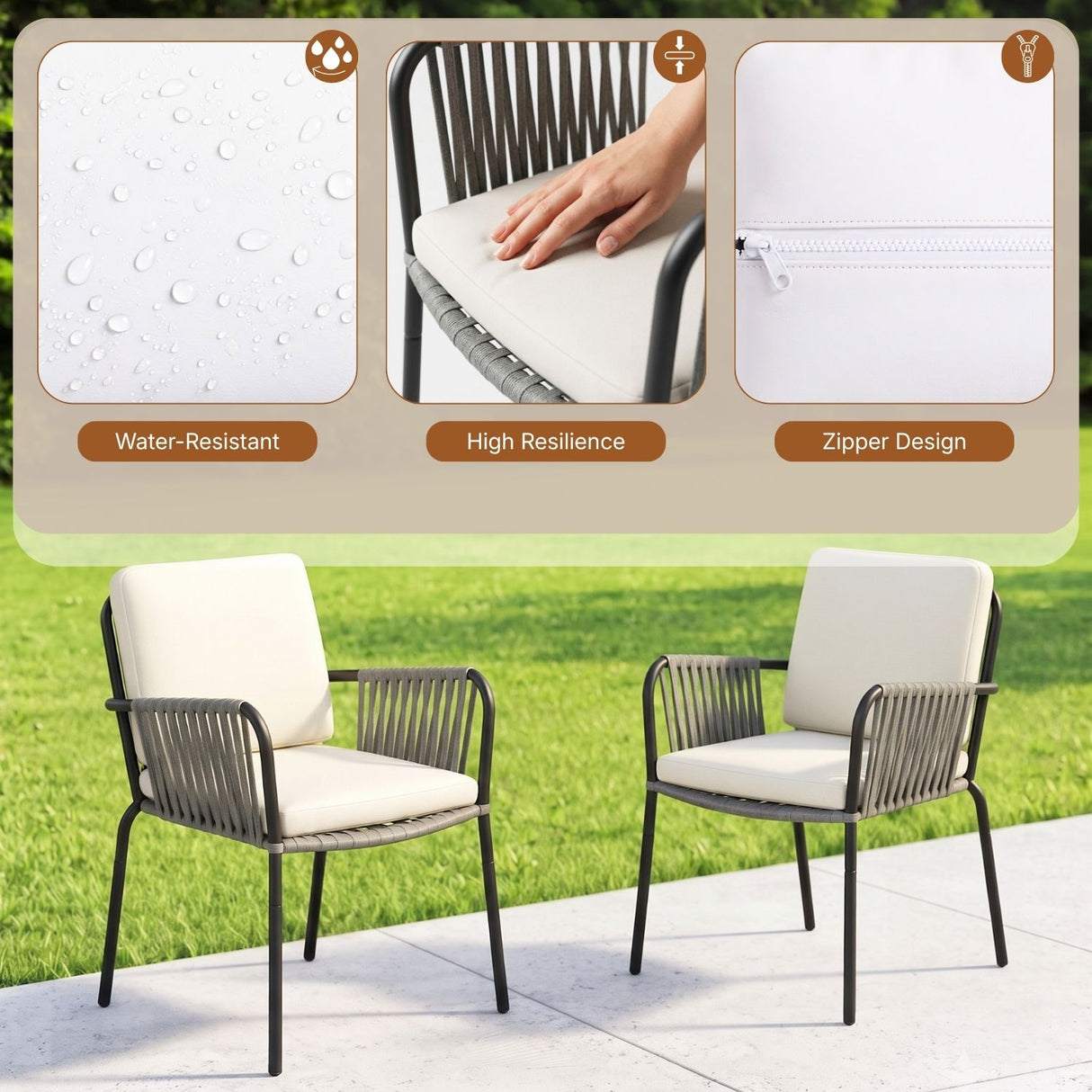 2-Piece Outdoor Rope Patio Dining Chairs