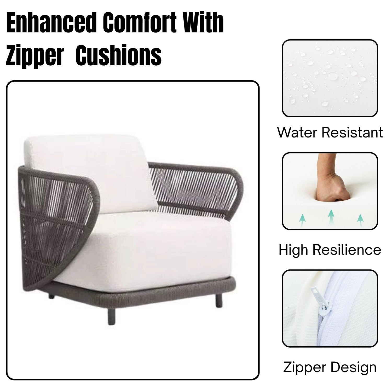 Outdoor Rope 4 Seater Sofa Set With Glass Top Tables