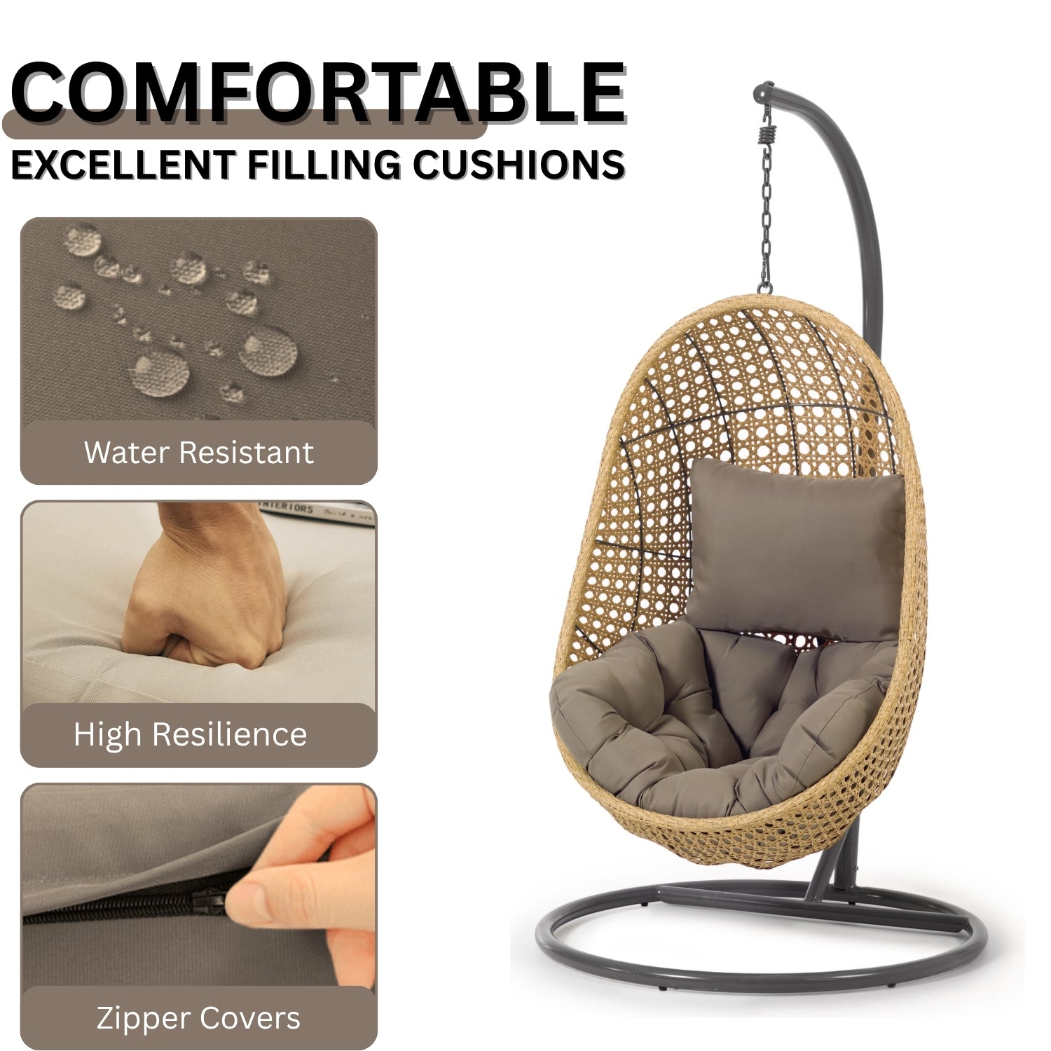 Hanging Egg Swing Chair (Beige and Dark Grey)