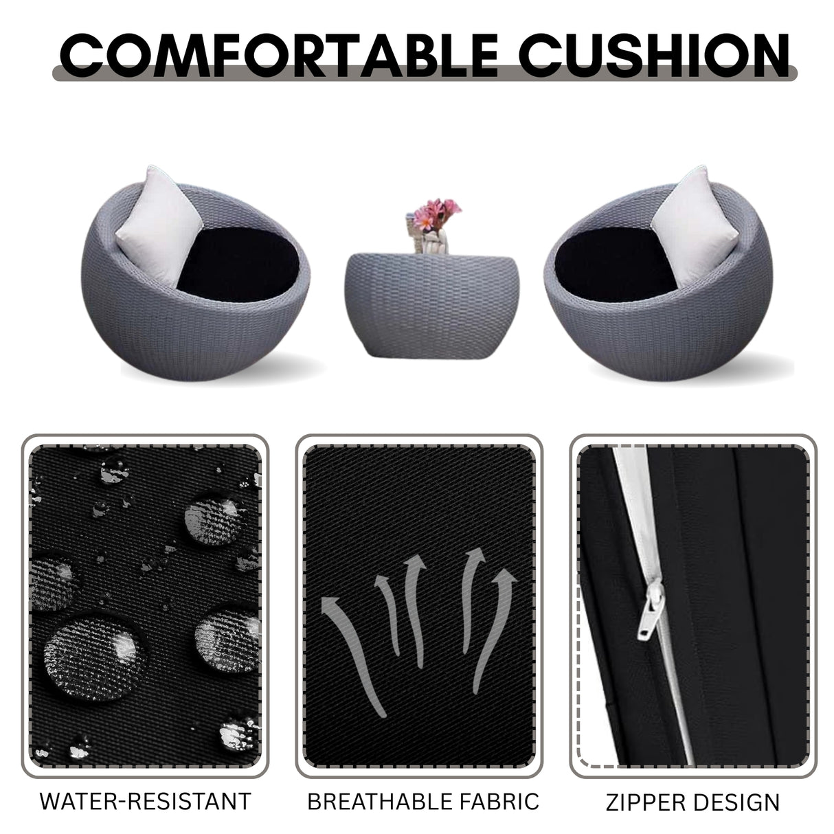 Outdoor Rattan Wicker 3-Piece Conversation Set