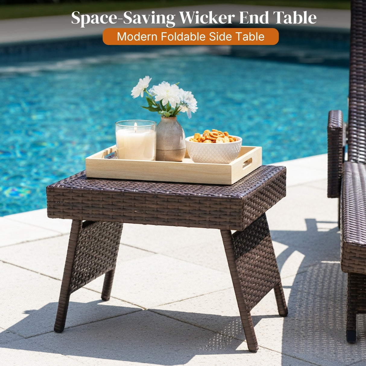 Outdoor All-Weather HDPE Wicker Rattan Sunlounger Recliner with Side Table