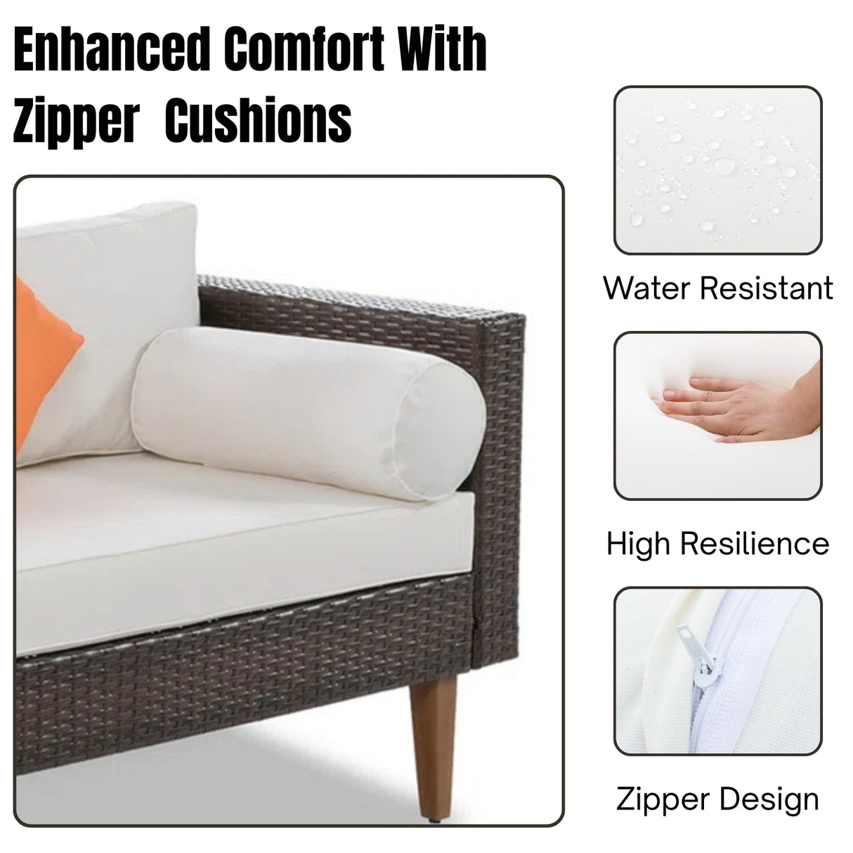 3-Pieces Outdoor Wicker L-Shape Sofa Set