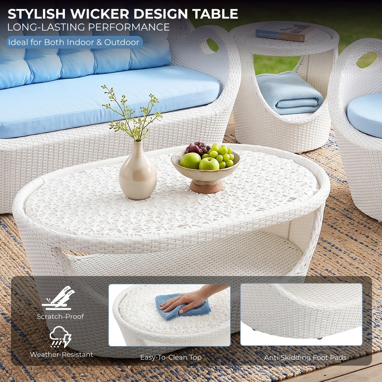5-Seater Modern Design Outdoor Patio Furniture Set (White & Sky-blue)