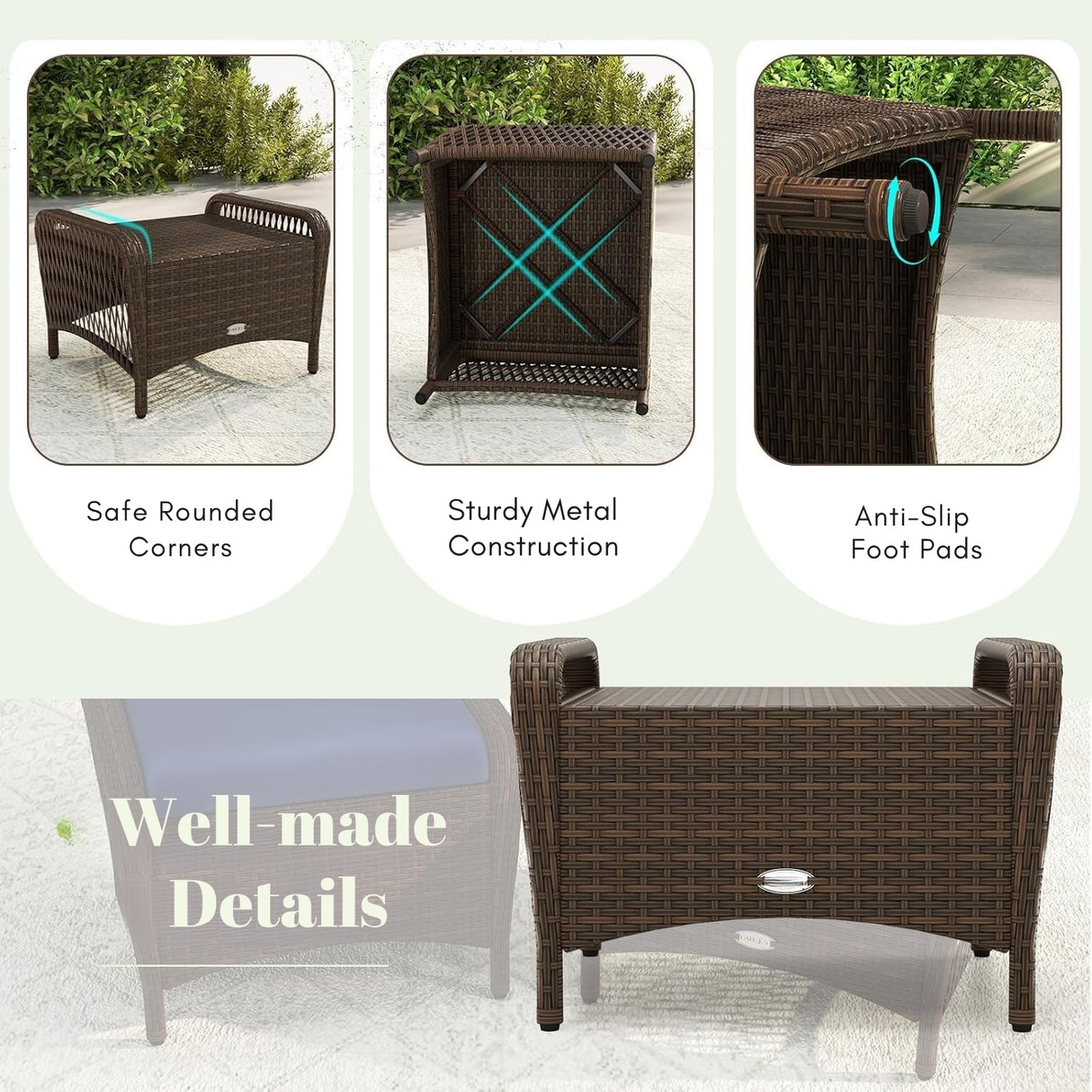 2-Piece Outdoor Rattan Wicker Ottoman Set