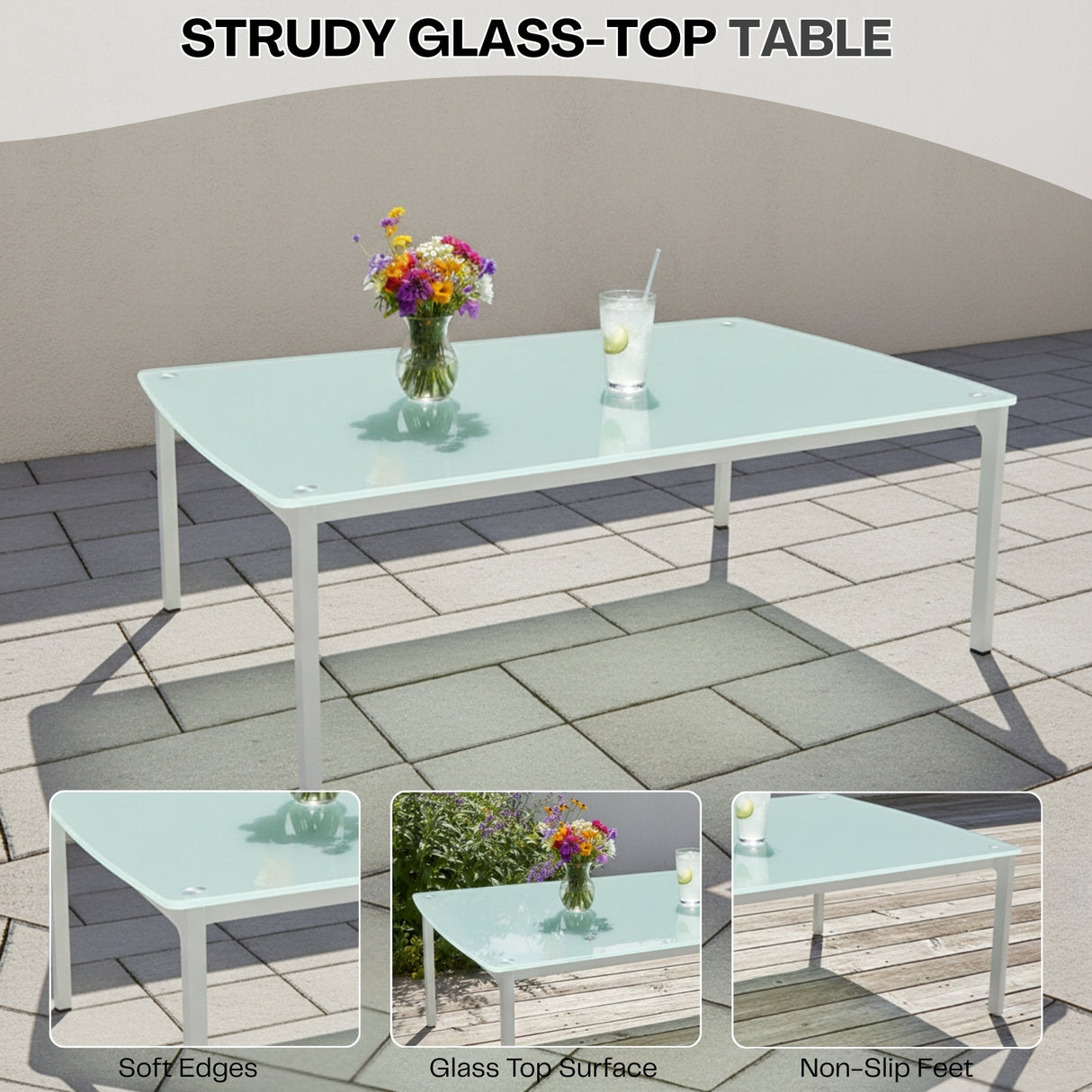 Outdoor Rope 5-Seater Sofa Set With Glass Top Table (Grey)