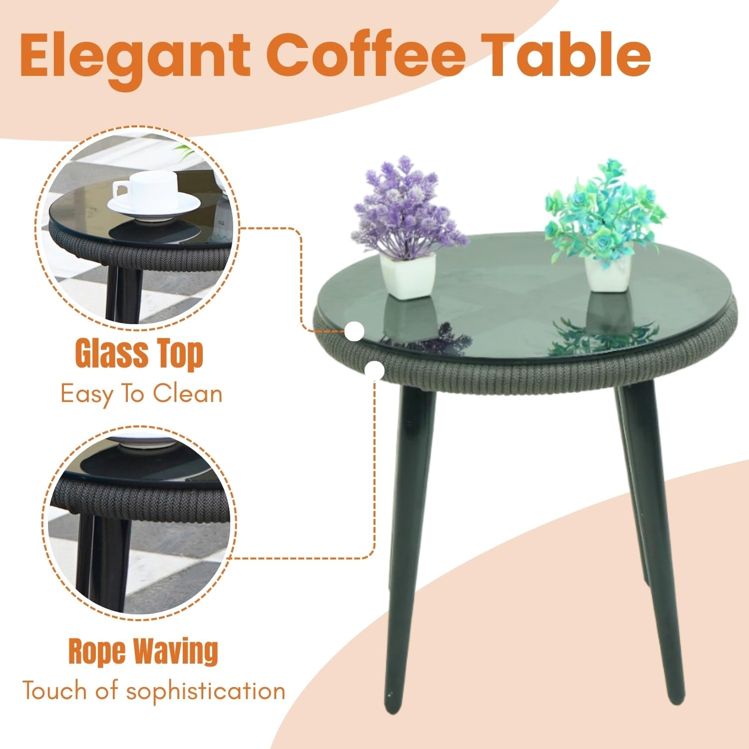 Outdoor 3 Piece All-Weather Rope Patio Set