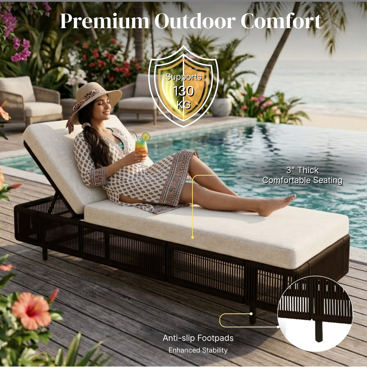 Outdoor Rope Lounger Set of 2 (Brown & White)