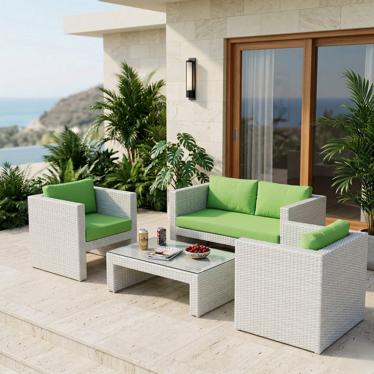 4-Piece Outdoor Rattan Wicker Patio Sofa Set