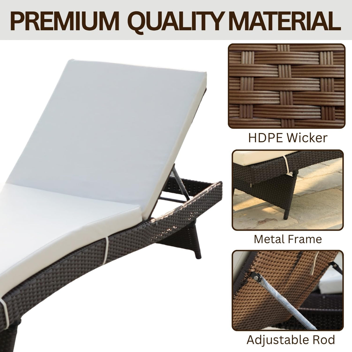 All-Weather HDPE Wicker Outdoor Chaise Lounge Chair Set of 2