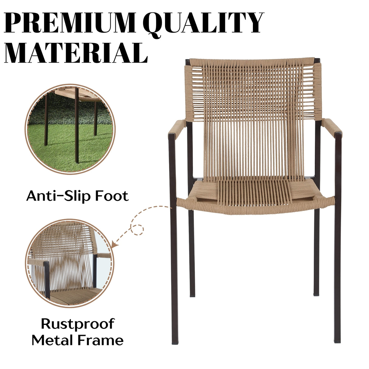 Outdoor Rope 3-Piece Patio Set (Beige)