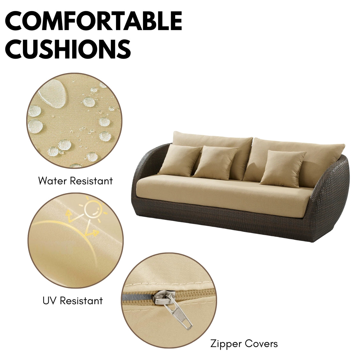 5-Piece Outdoor Wicker Sofa Set With Glass Top Tables