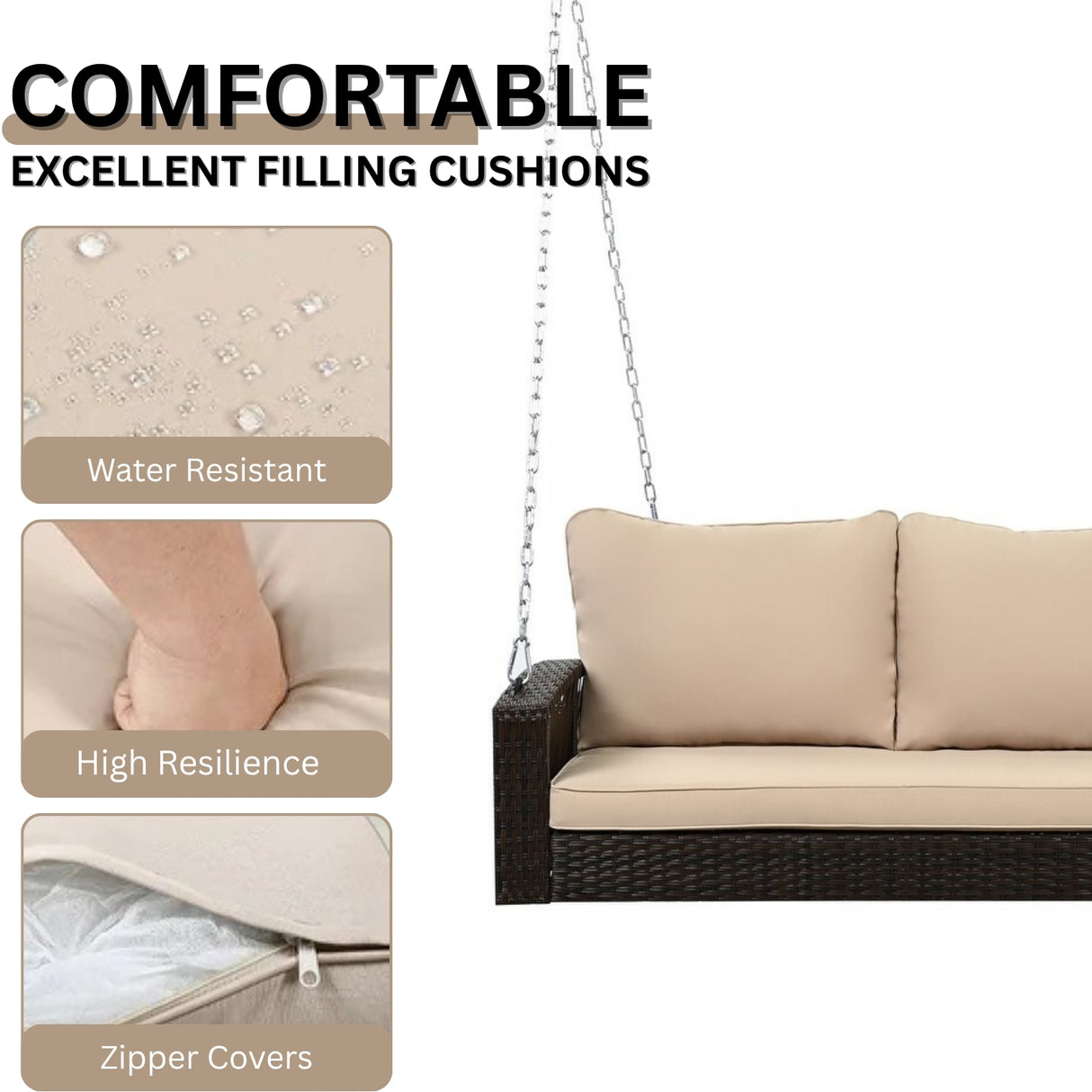 Outdoor Large HDPE Wicker 3-Person Porch Swing