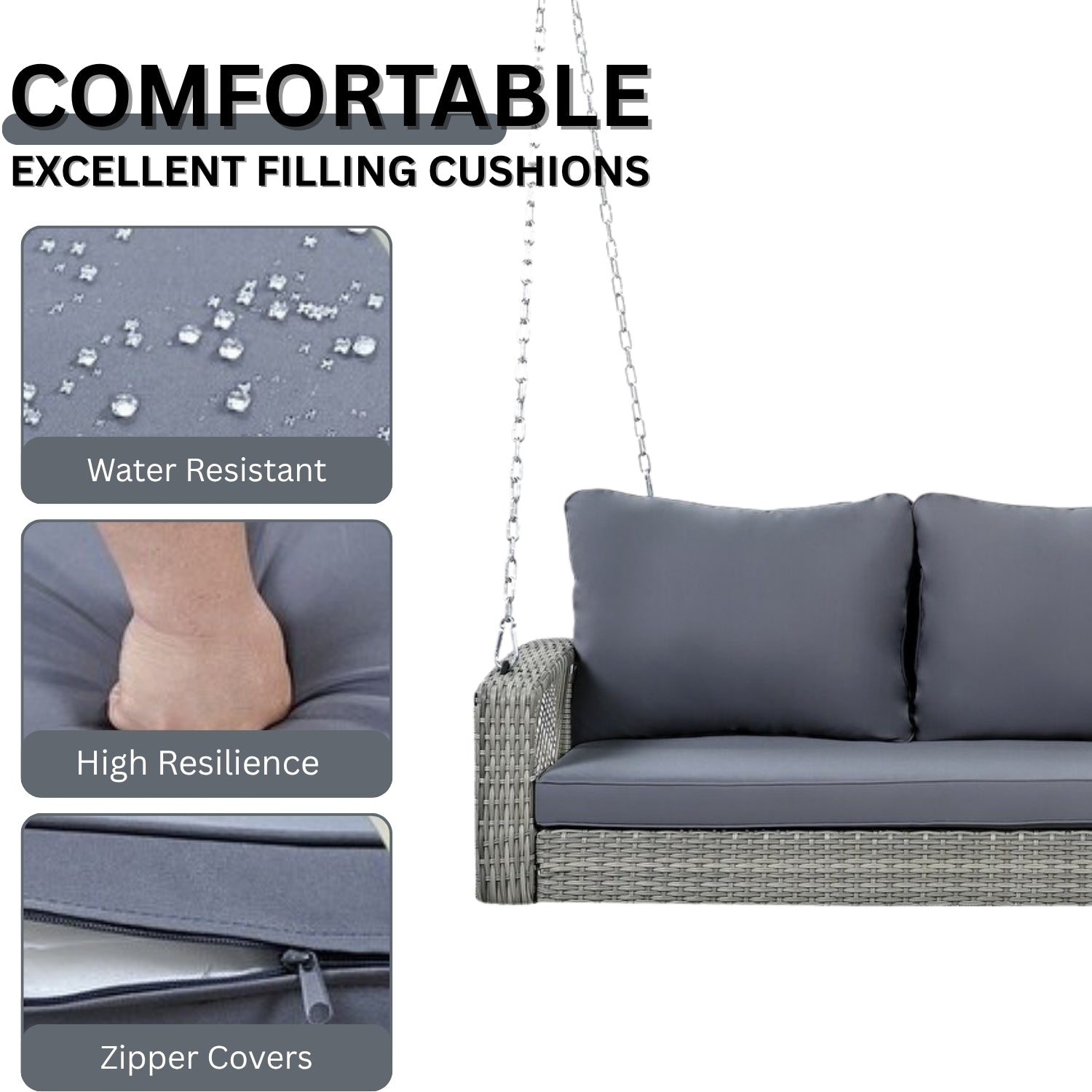 Outdoor Large HDPE Wicker 3-Person Porch Swing