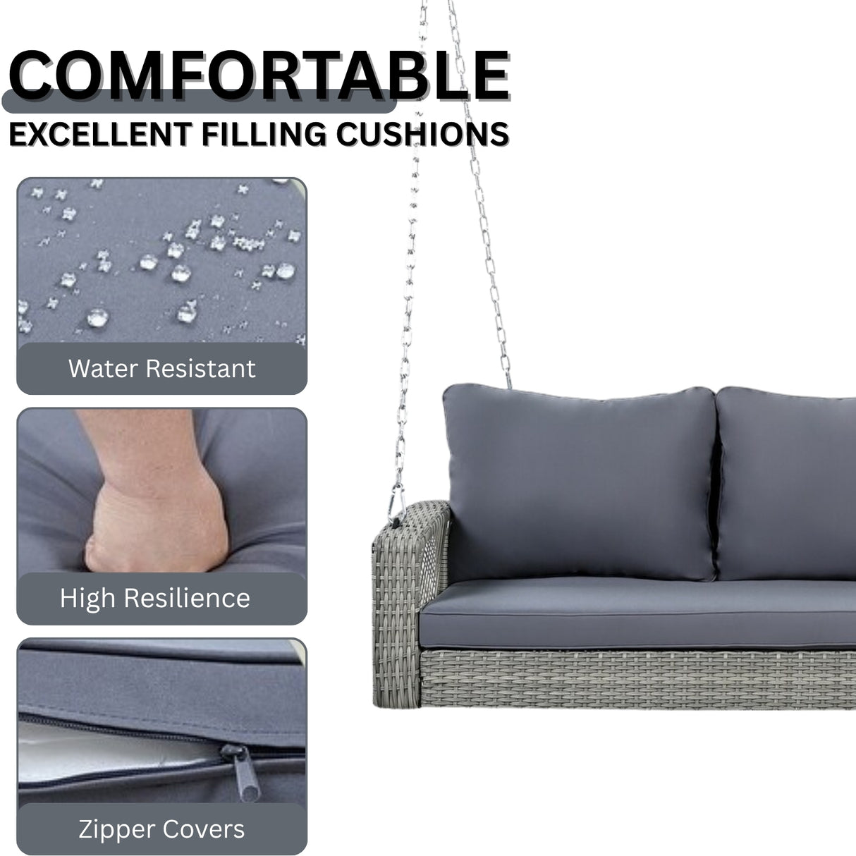 Outdoor Large HDPE Wicker 3-Person Porch Swing