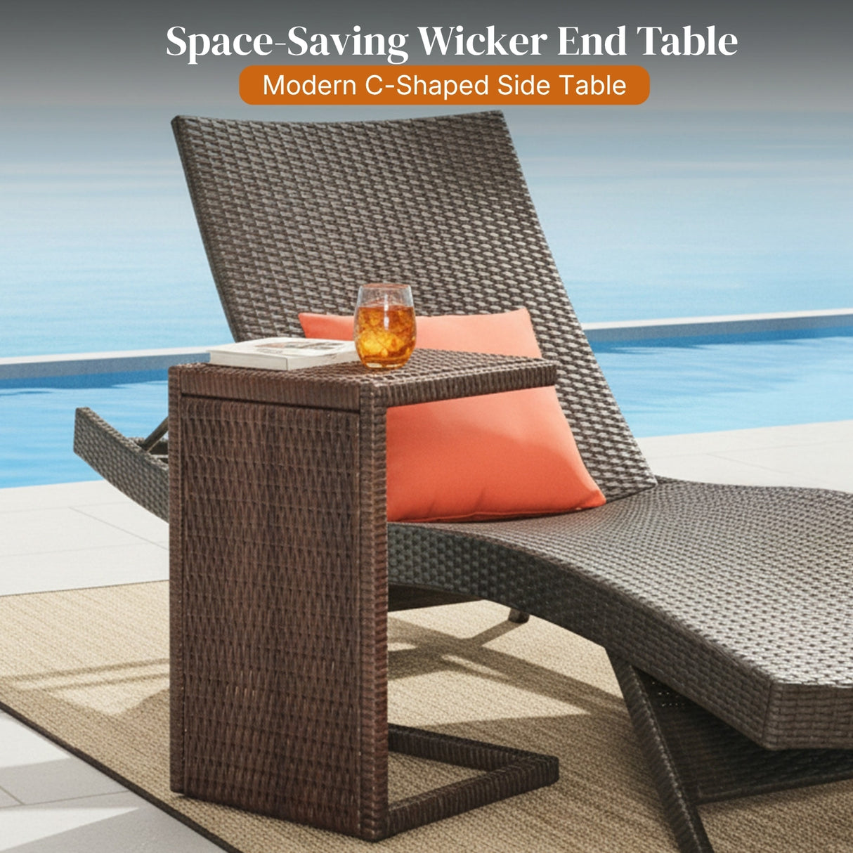 Outdoor Rattan Wicker Lounge Chairs Set of 2 with Matching Side Table