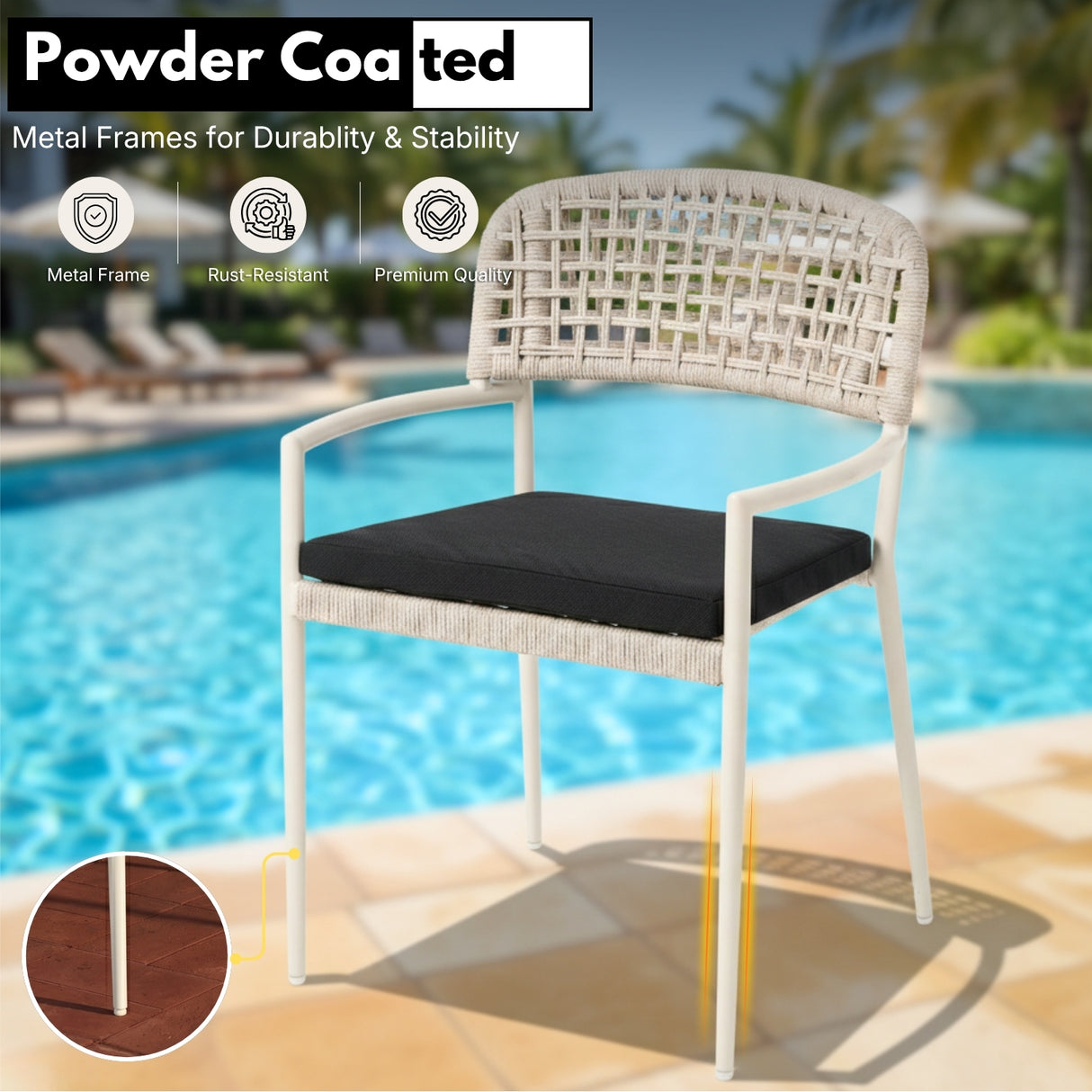 Outdoor Rope Dining Chair with Cushion (Platinum & Black)