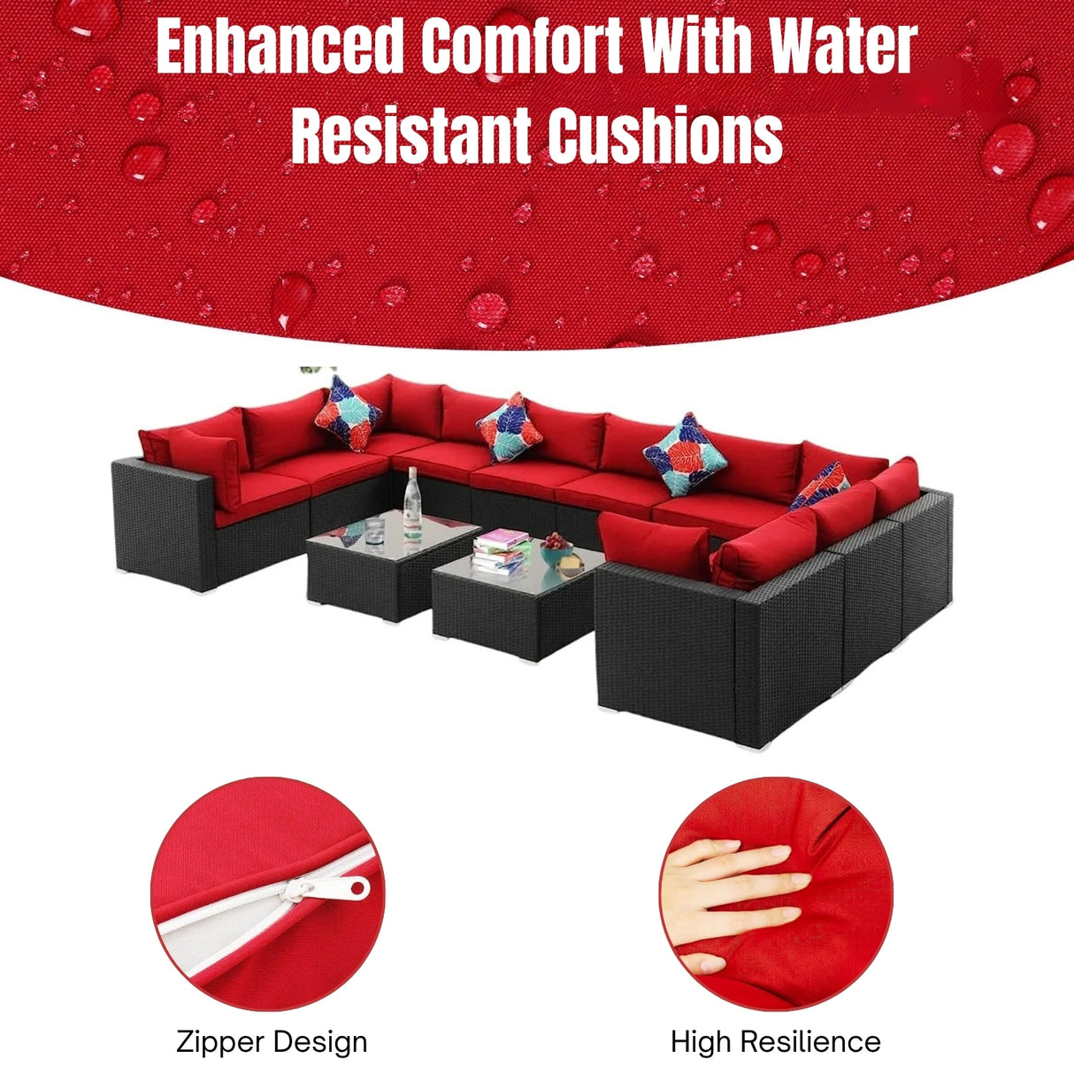 6-Piece Outdoor Wicker Sofa Set (Black/Red)