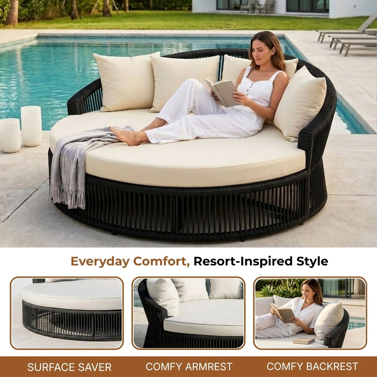 Outdoor Round Rope Daybed Sofa – Unique Design for Poolside