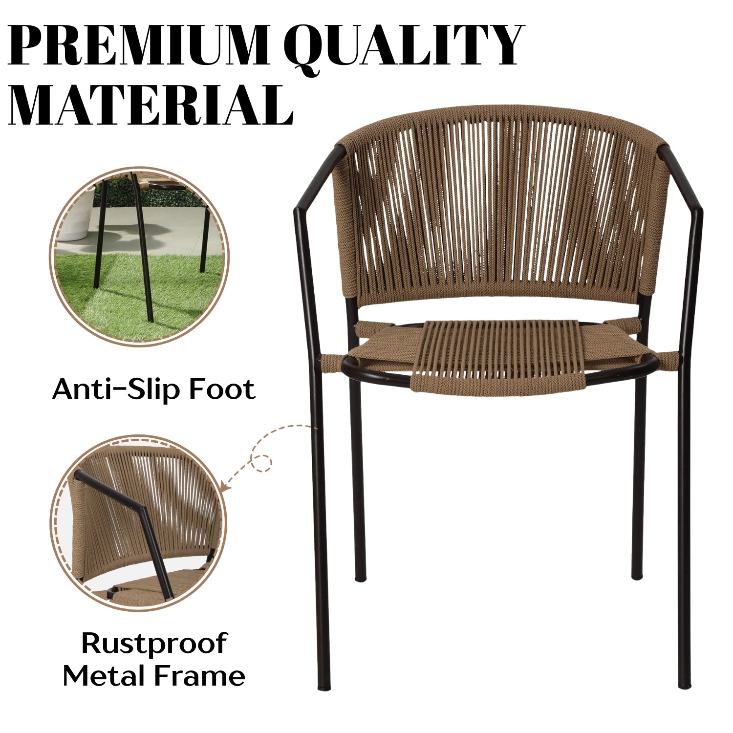 Outdoor Rope 3-Piece Patio Chairs Set (Beige)