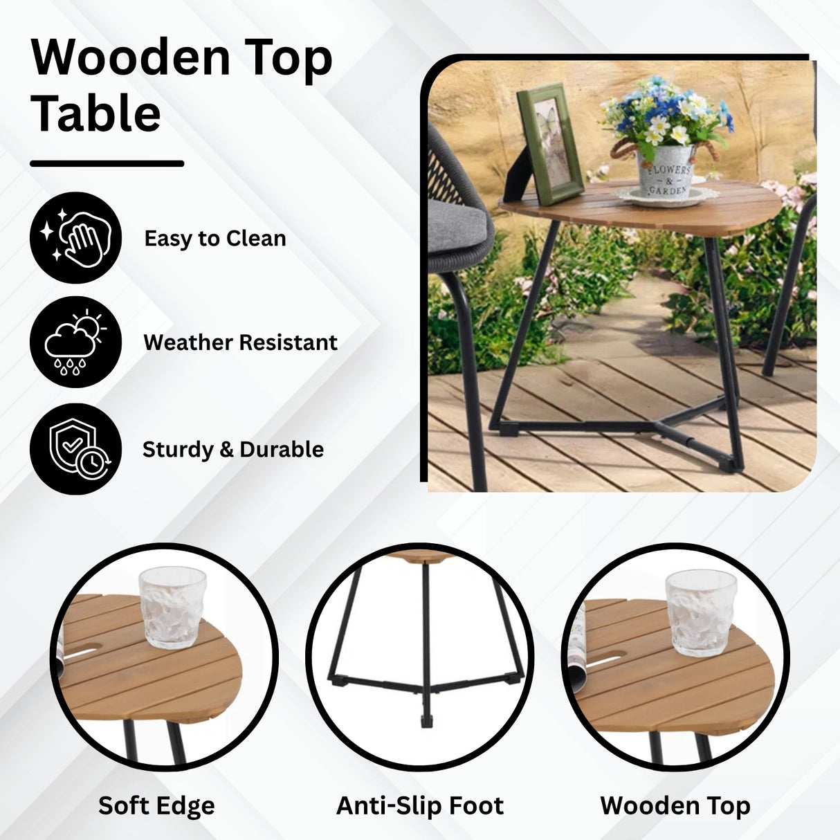 3 Piece Garden Outdoor Rope Patio Set