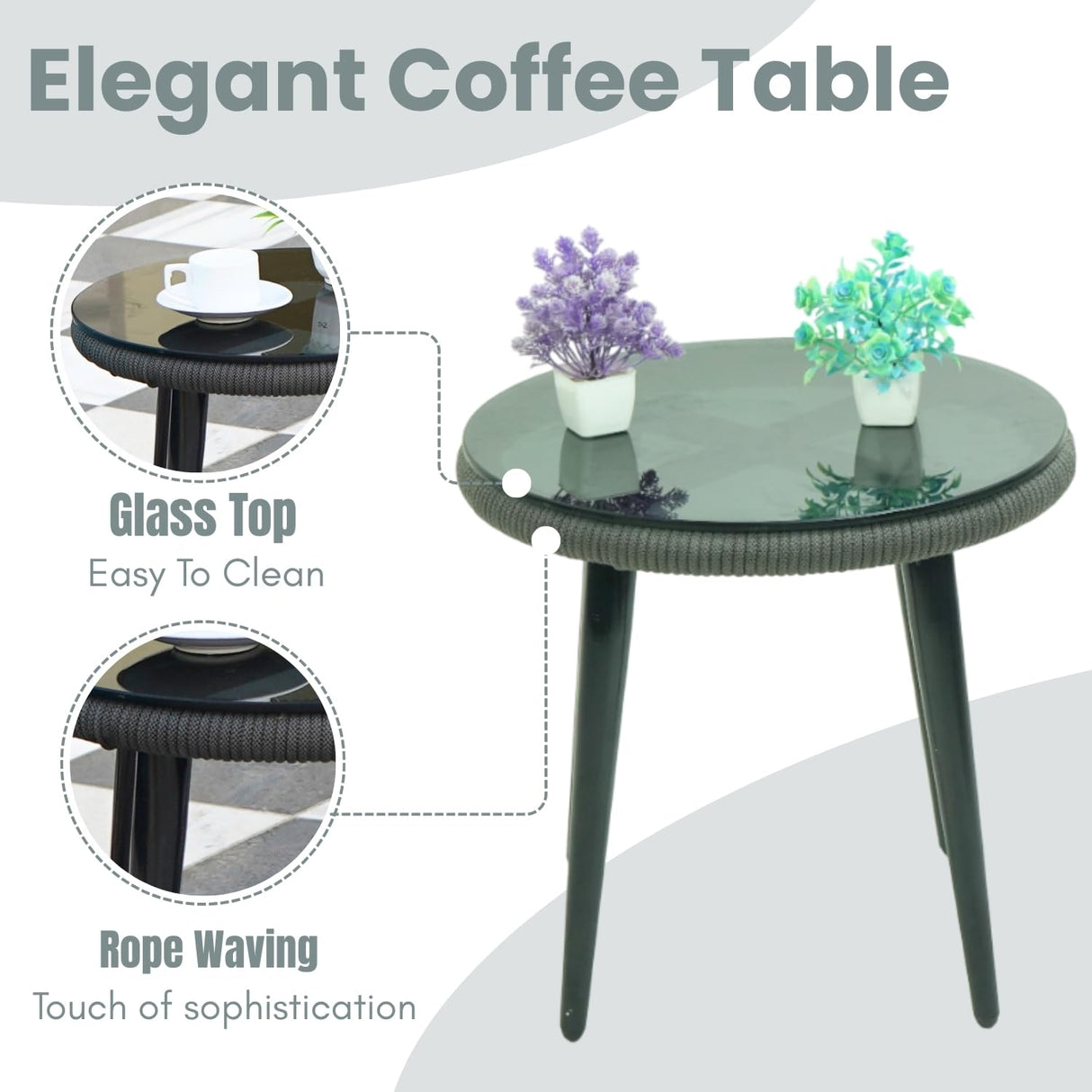 Outdoor 3 Piece All-Weather Rope Patio Set