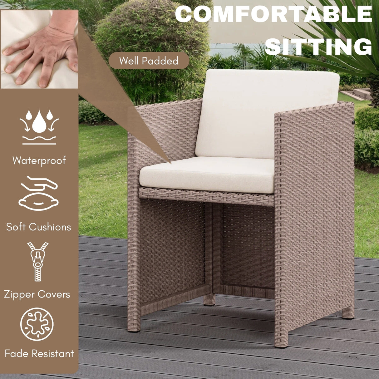 Outdoor Wicker 5-Piece Bar Set with Glass Top Table & Ottomans