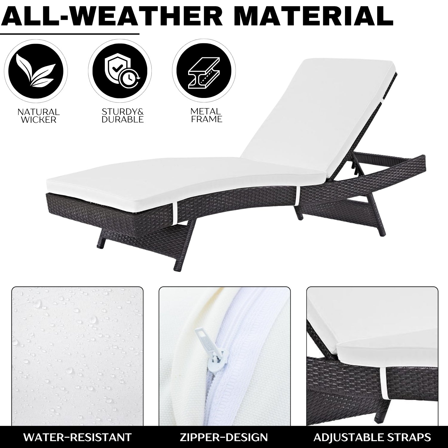 Outdoor Rattan Wicker Chaise Lounger For Poolside
