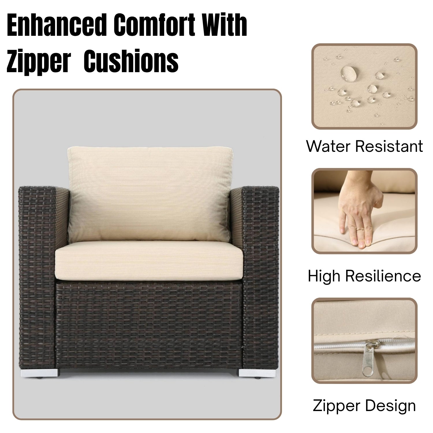 7-Piece Rattan Sectional Sofa Set (Dark Brown/Cream)