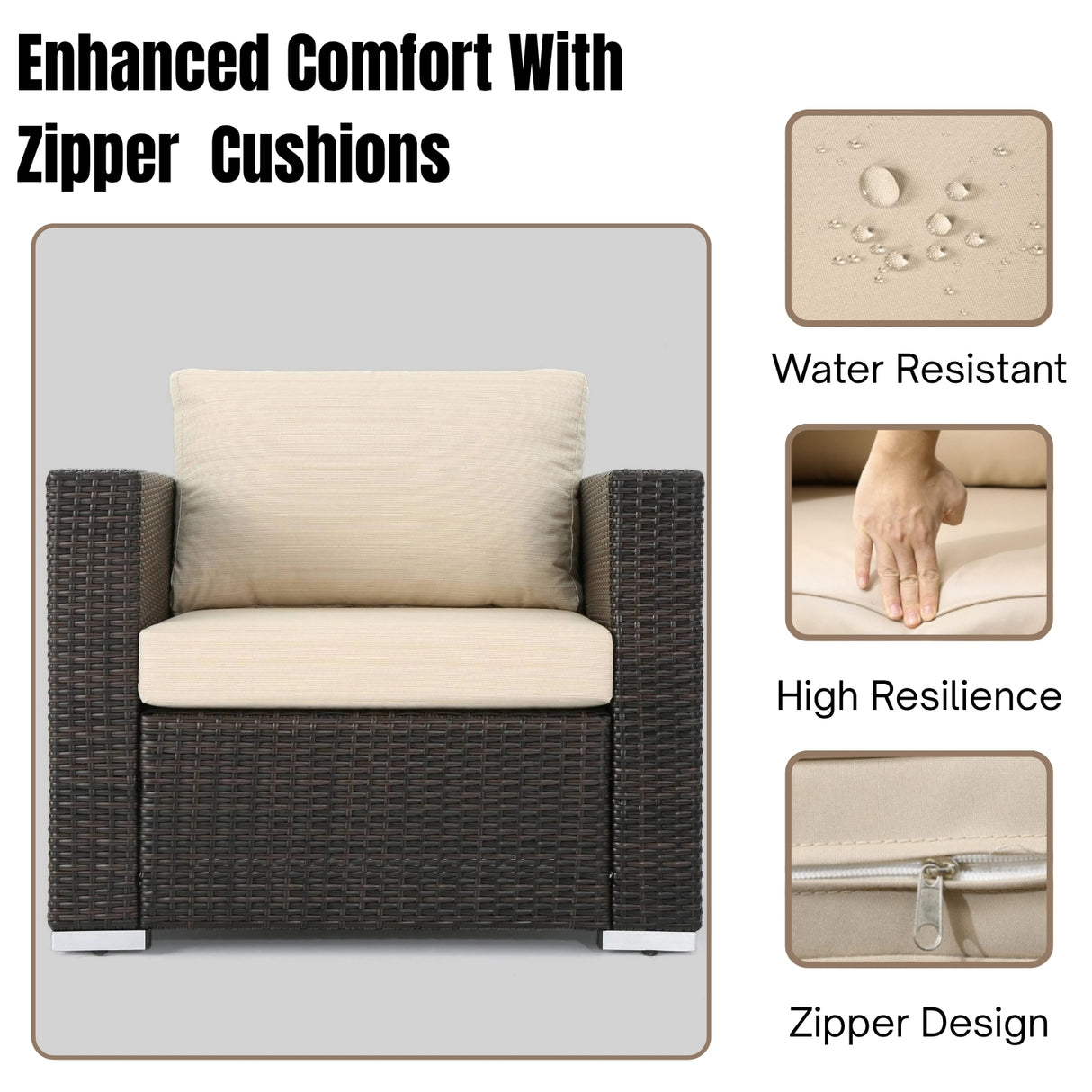 7-Piece Rattan Sectional Sofa Set (Dark Brown/Cream)