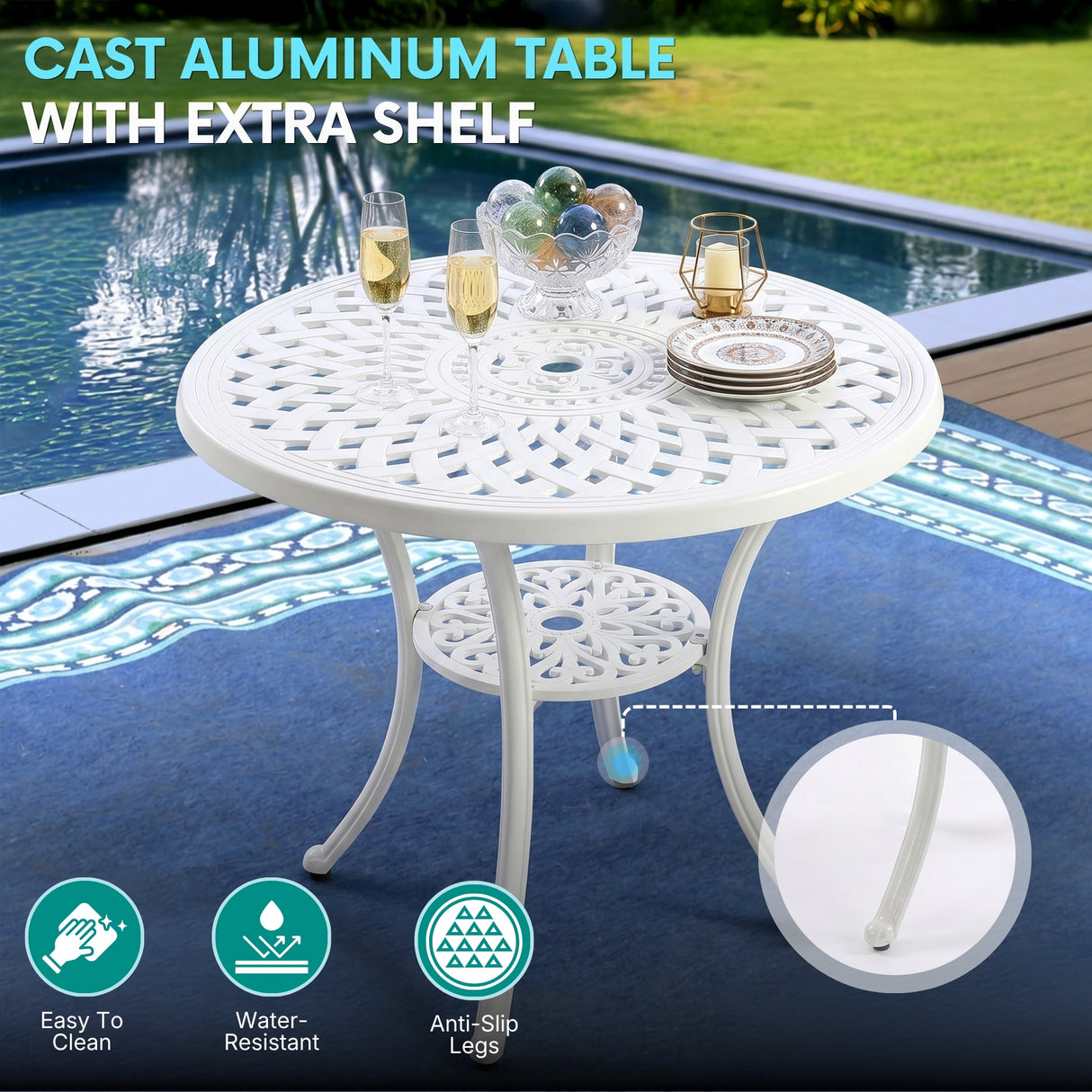 Outdoor Cast Aluminum 5-Piece Patio Conversation Set (White)