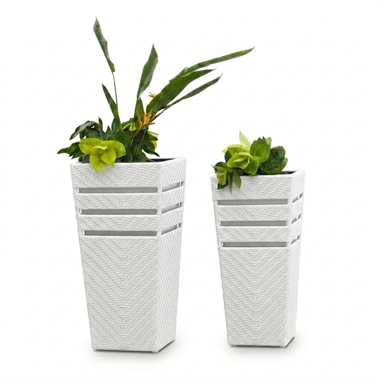 Outdoor Tall Square Rattan Planter Set of 2 (White)