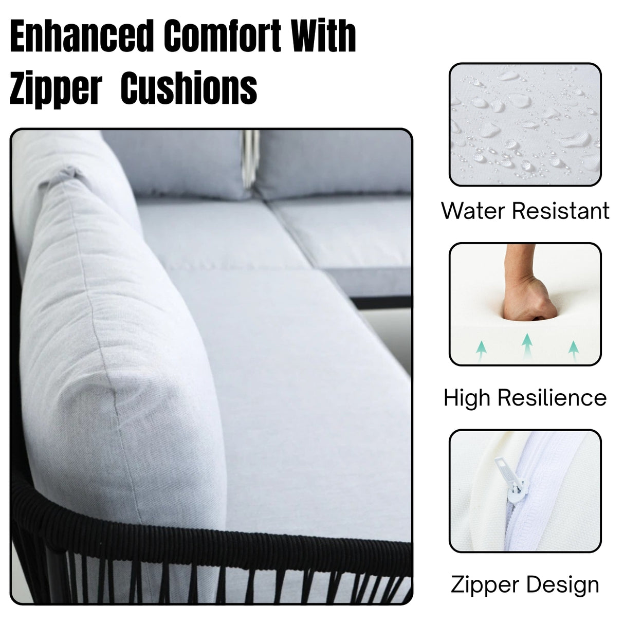 L-Shape 5 Seater Outdoor Patio Rope Conversation Set with Table