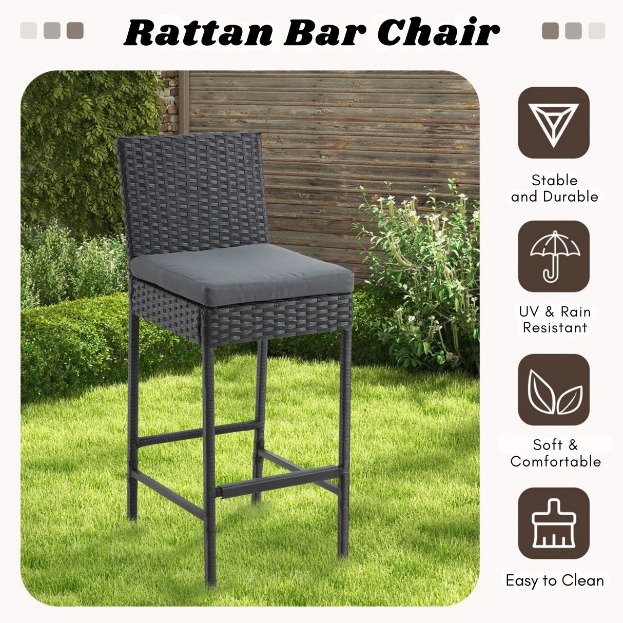 Outdoor Rattan Wicker Bar Chairs Set of 2