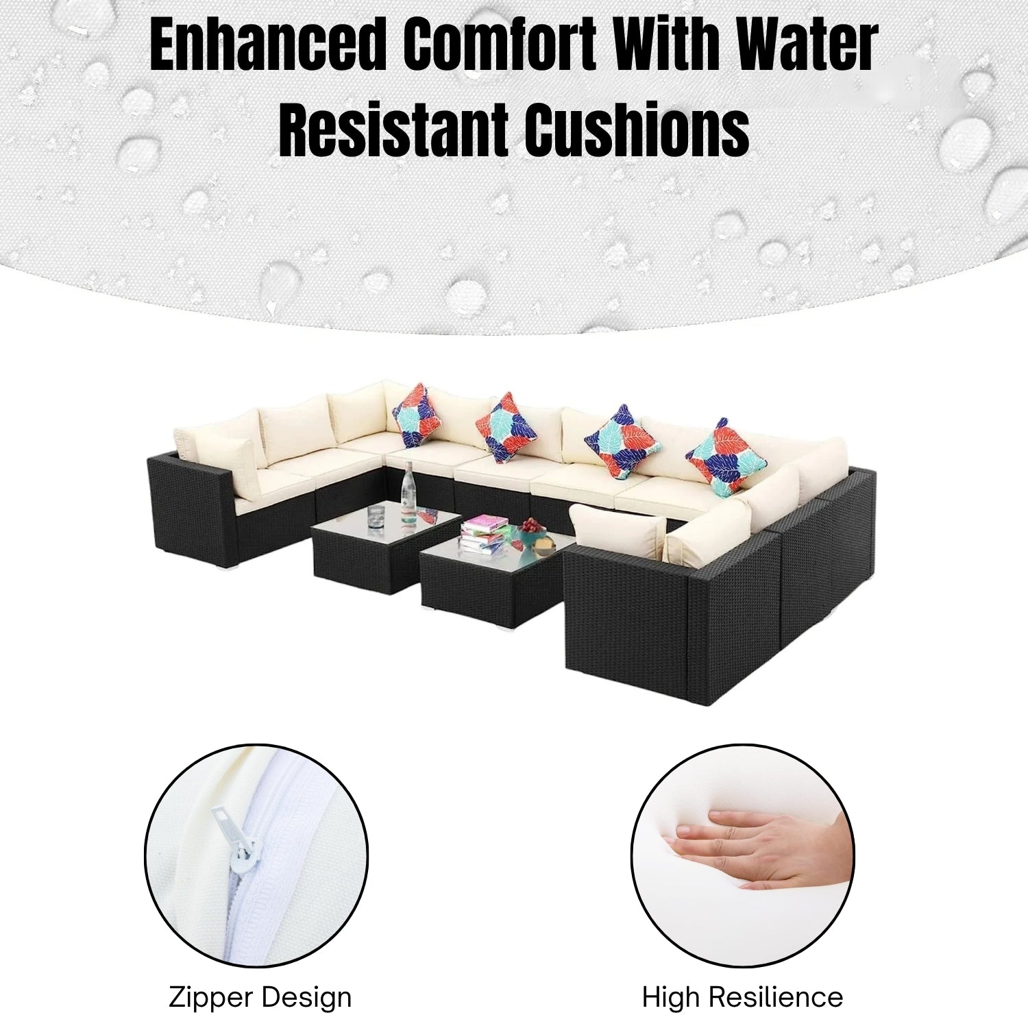 6-Piece Outdoor Wicker Sofa Set (Black/Cream)