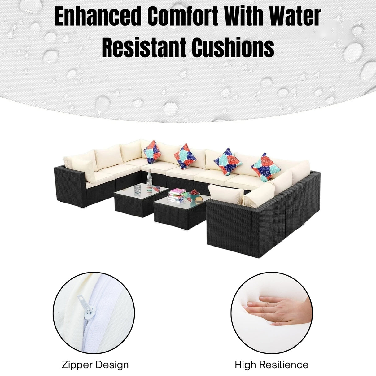 6-Piece Outdoor Wicker Sofa Set (Black/Cream)