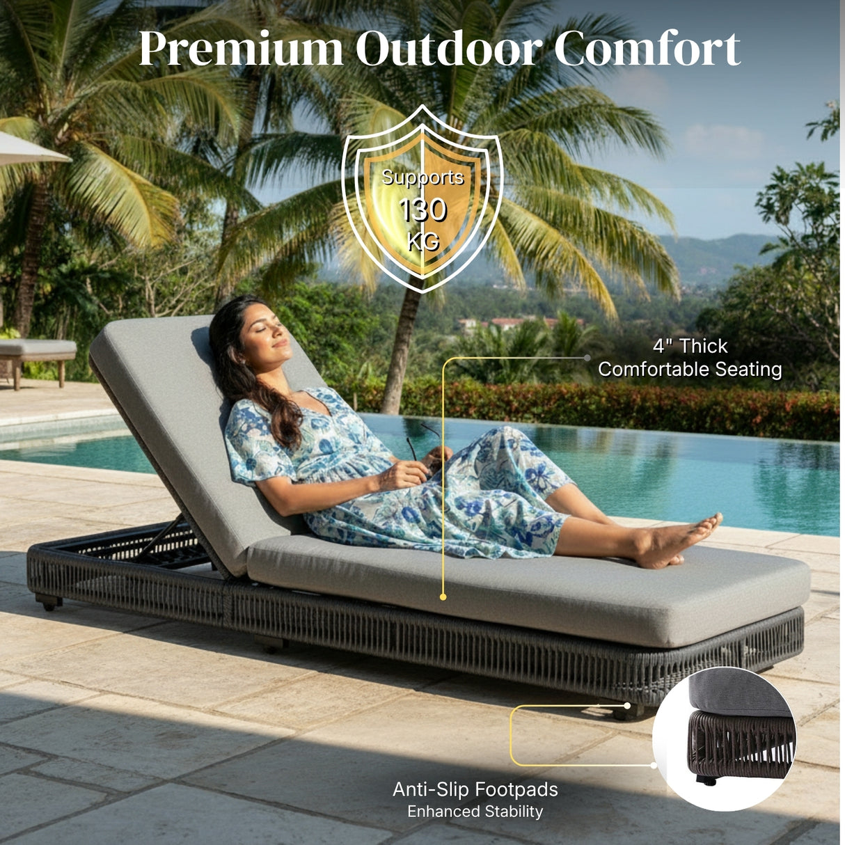 Outdoor Rope Lounger Set of 2 with Adjustable Backrest (Grey)