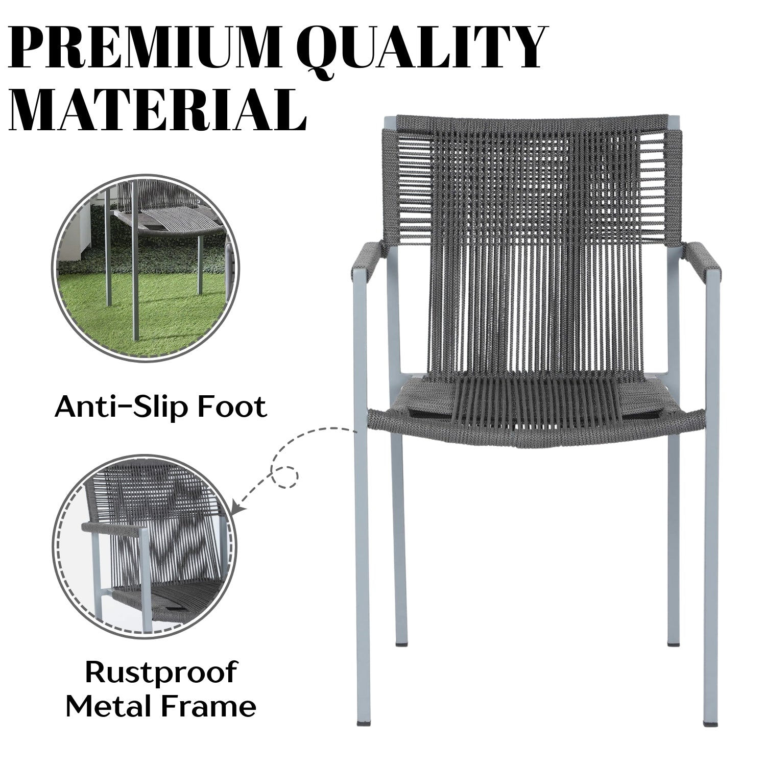 Outdoor Rope 3-Piece Patio Set (Grey)