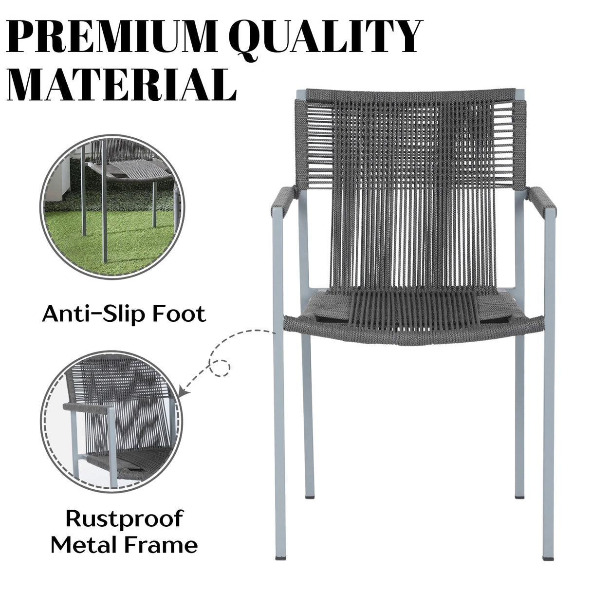 Outdoor Rope 3-Piece Patio Set (Grey)