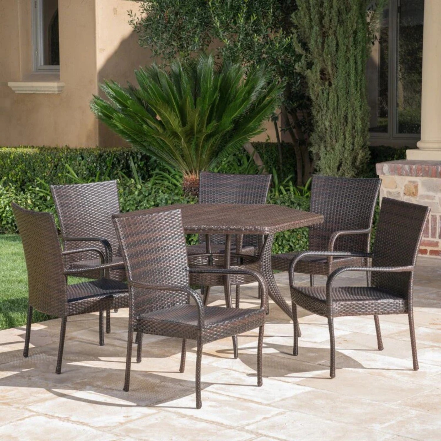 Outdoor All-Weather Resistant Rattan Wicker 7-Piece Dining Set