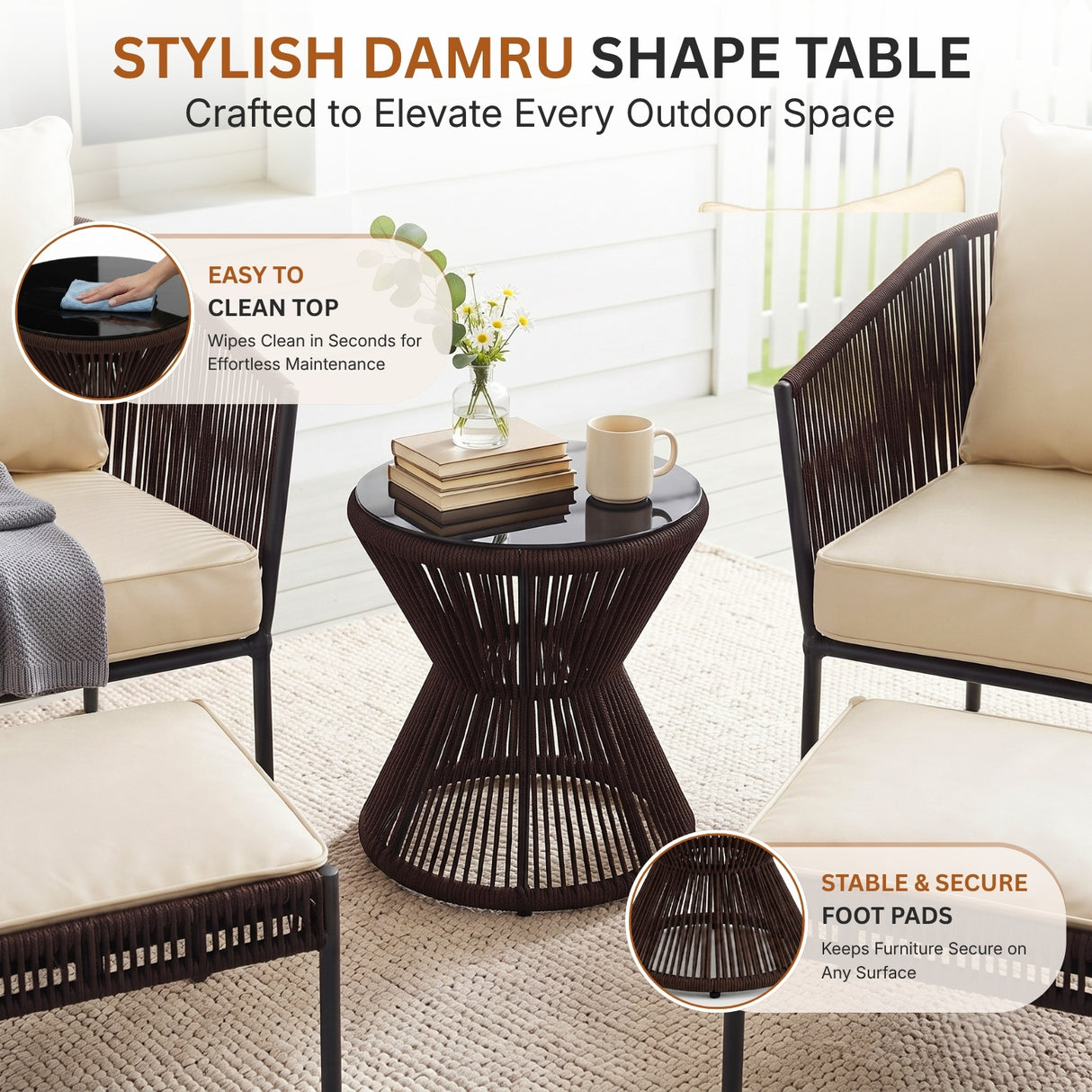 Outdoor 5 Piece Rope Patio Sofa Set (Brown & Cream)