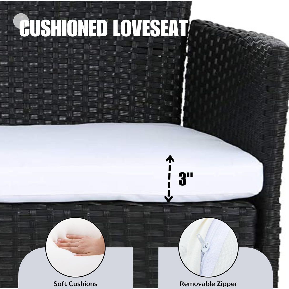 2-Piece Outdoor Rattan Wicker Loveseat Sofa