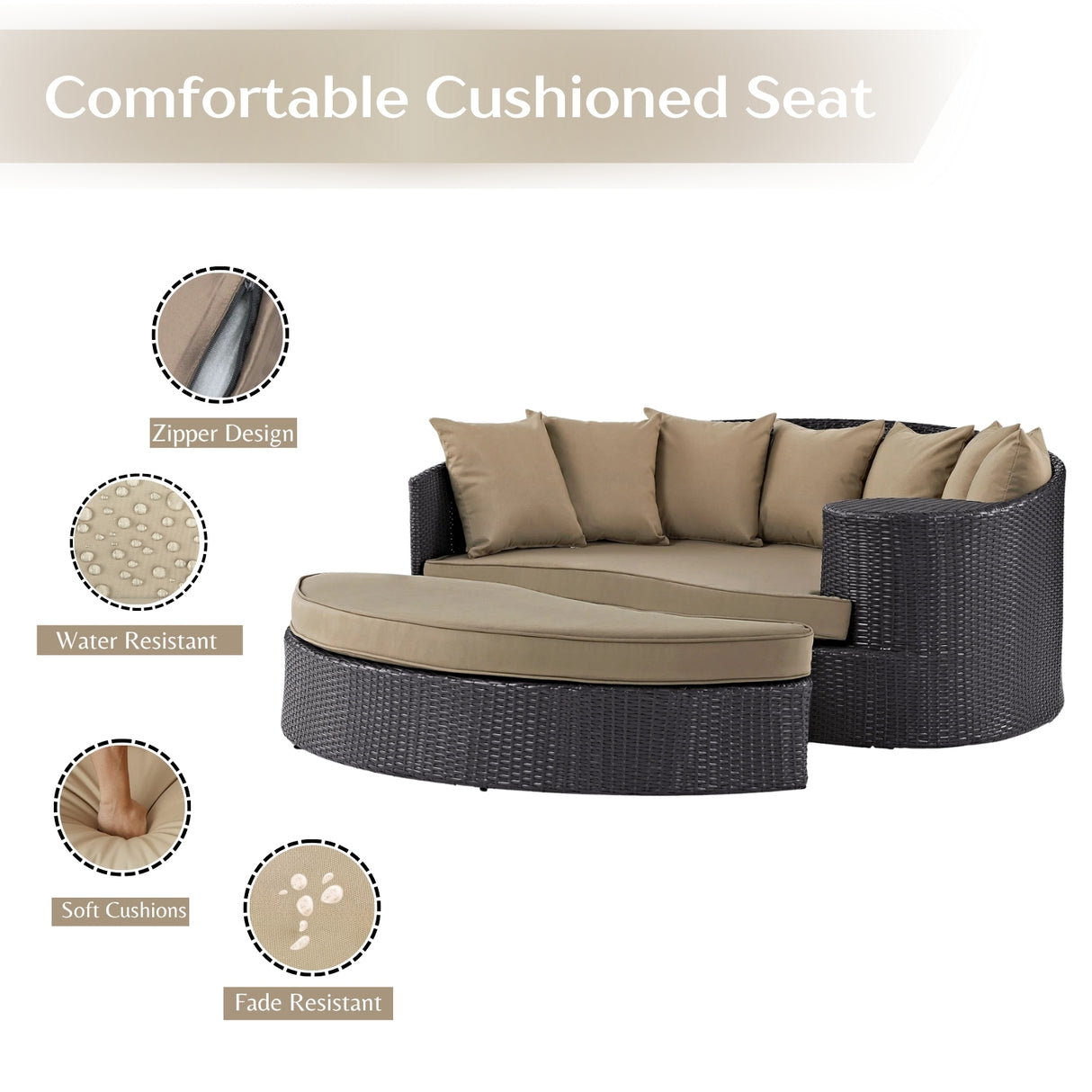 Outdoor Rattan Wicker Daybed (Dark Brown & Beige)