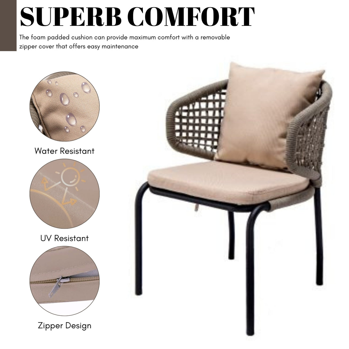 3-Piece Outdoor Rope Conversation Set (Beige & Cream)