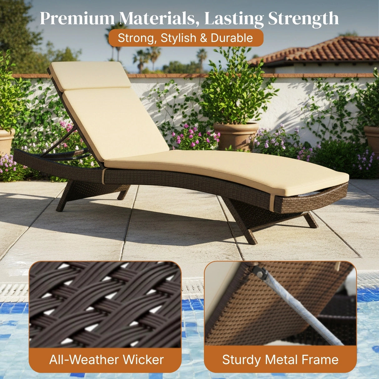 All-Weather Rattan Wicker Outdoor Chaise Lounge Chair Set of 2