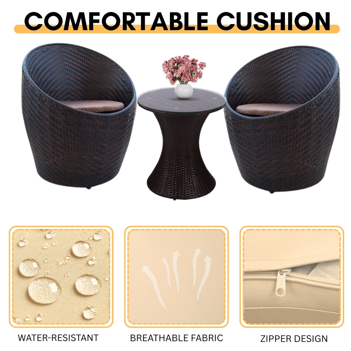 Outdoor Rattan Wicker 3-Piece Conversation Set