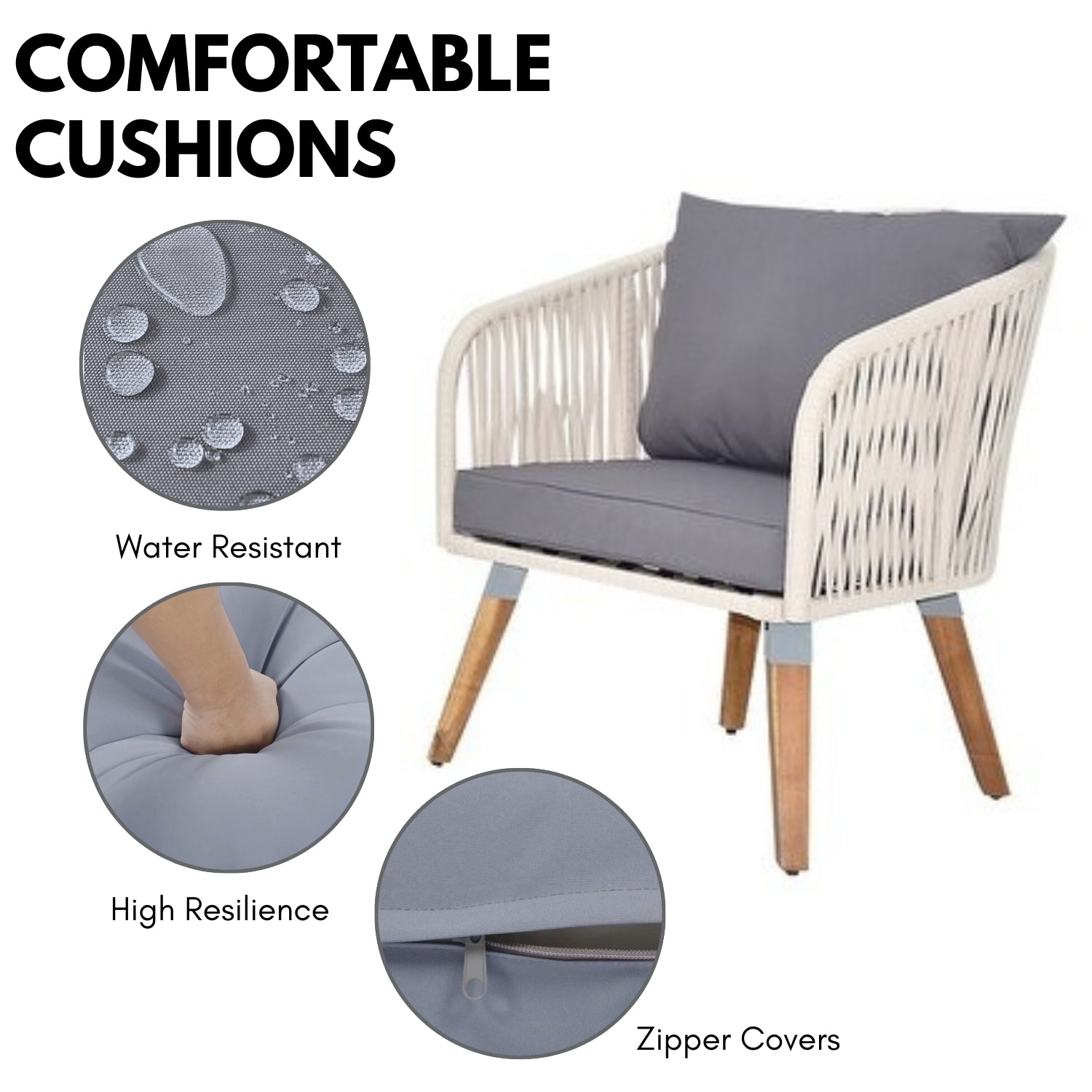 Outdoor Rope 4-Piece Sofa Set (White & Grey)